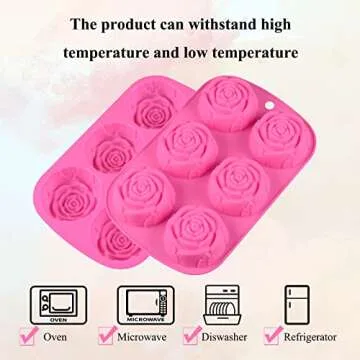 FUNBAKY Rose Flower Silicone Mold 6 Cavity Candy Chocolate Ice Cube Jelly Cupcake Soap Cookie Mould
