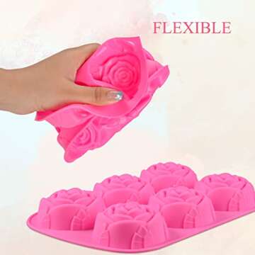 FUNBAKY Rose Flower Silicone Mold 6 Cavity Candy Chocolate Ice Cube Jelly Cupcake Soap Cookie Mould