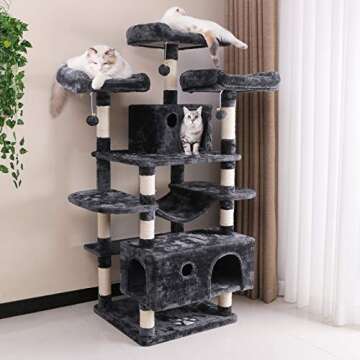 BEWISHOME Large Cat Tree Condo with Sisal Scratching Posts Perches Houses Hammock, Cat Tower for Ind...