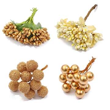 Hilsayum 8 Style Flower Stamen Pistil Artificial Gold Flower Stamen Fake Berries Stamen Pistil for DIY Scrapbook Home Decoration (Gold)
