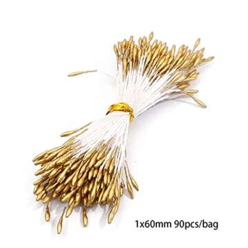 Hilsayum 8 Style Flower Stamen Pistil Artificial Gold Flower Stamen Fake Berries Stamen Pistil for DIY Scrapbook Home Decoration (Gold)