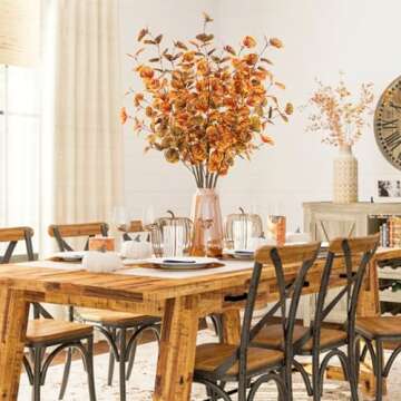 obbsie 6pcs Artificial Fall Eucalyptus Leaves Stems 30" Faux Fall Leaf Fall Branches Autumn Decorations for Home Fall Floral Arrangements Farmhouse Table Centerpiece Decor