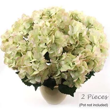 Larksilk Green Pink Hydrangea Silk Flower Bush - Real Touch, UV Resistant, 7 Heads Per Bush - Adjust...