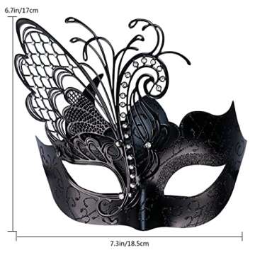 IDOXE US Size Masquerade Mask for Couples Venetian Halloween Costume Party Decor (Black Metal)