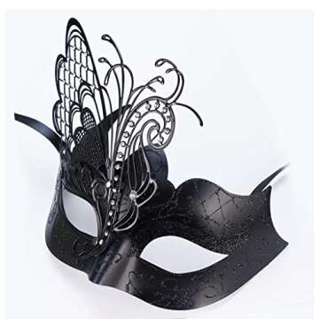 IDOXE US Size Masquerade Mask for Couples Venetian Halloween Costume Party Decor (Black Metal)