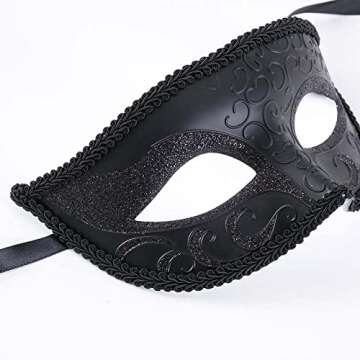 IDOXE US Size Masquerade Mask for Couples Venetian Halloween Costume Party Decor (Black Metal)