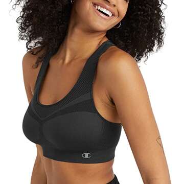 Champion, Infinity Racerback, Moderate Support, Seamless Sports Bra for Women, Black, Medium