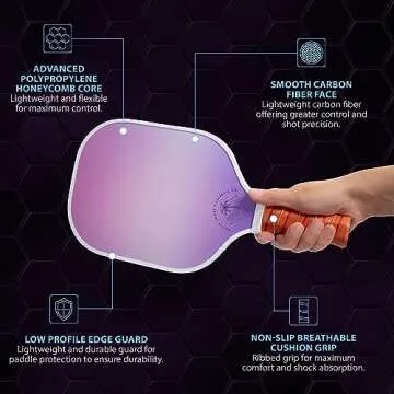 Pickleball Paddle | Carbon Fiber | Pickle Ball Paddle | Honeycomb Polymer Core | Pickleball Paddles | Pickleball Racket | Pickleball Paddle | Pink Purple Pickleball