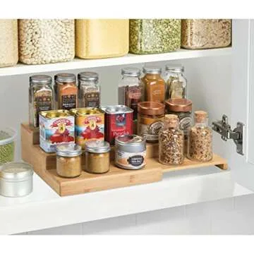 mDesign Bamboo Adjustable, Expandable Spice Rack Organizer with 3 Levels Storage for Kitchen Cabinet, Countertop, Pantry Shelf - Holds Spice Jars - Echo Collection - Natural