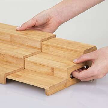 mDesign Bamboo Adjustable, Expandable Spice Rack Organizer with 3 Levels Storage for Kitchen Cabinet, Countertop, Pantry Shelf - Holds Spice Jars - Echo Collection - Natural