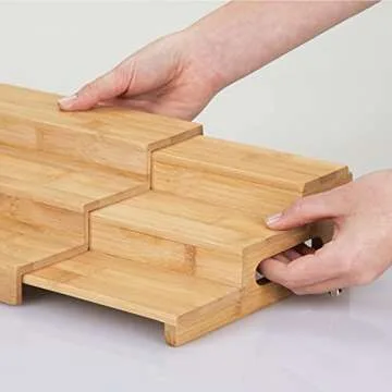 mDesign Bamboo Adjustable, Expandable Spice Rack Organizer with 3 Levels Storage for Kitchen Cabinet, Countertop, Pantry Shelf - Holds Spice Jars - Echo Collection - Natural