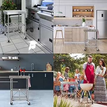 Origami Stainless Steel Rolling Kitchen Island Cart, Microwave Stand Bar Cart, Rolling Kitchen Cart with Storage, Small Kitchen Island with Storage, Coffee Cart