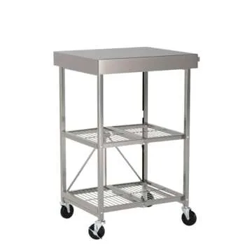 Origami Stainless Steel Rolling Kitchen Island Cart, Microwave Stand Bar Cart, Rolling Kitchen Cart with Storage, Small Kitchen Island with Storage, Coffee Cart