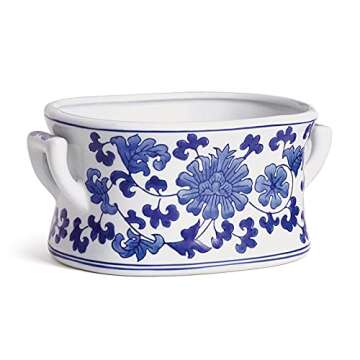 Napa Home & Garden NAPA BB Collection Dynasty Lotus Planter Ceramic, (S), Dust with dry cloth., Classic Blue/White, 11.75Inx5.5In
