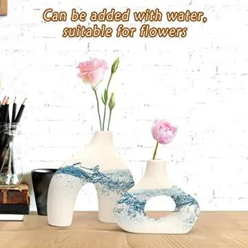 White Ceramic Vases - Round Matte Donut Design for Pampas Grass and Flowers - Ideal for Minimalist, Boho, and Home Decor (Set of 2)