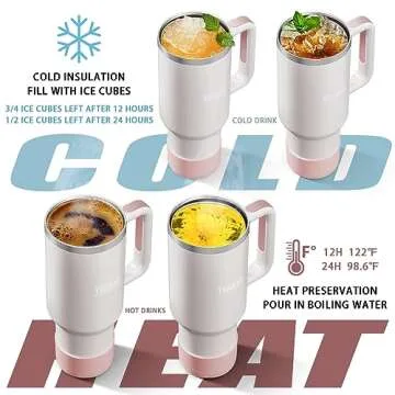 TEAMVV 40 oz Tumbler with Handle and Straw Lid,Insulated Cup Reusable 304 Stainless Steel Water Bottle Travel Mug Cupholder Friendly for Coffee,Smoothie or Water,Iced Tea(Rose Quartz)