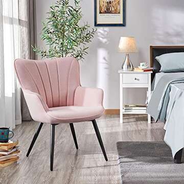 Yaheetech Accent Chair, Modern and Elegant Armchair, Linen Fabric Vanity Chair, Living Room Chair with Metal Legs and High Back for Living Room Bedroom Office Waiting Room, Pink