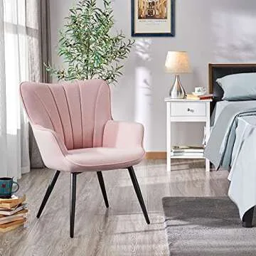 Yaheetech Accent Chair, Modern and Elegant Armchair, Linen Fabric Vanity Chair, Living Room Chair with Metal Legs and High Back for Living Room Bedroom Office Waiting Room, Pink
