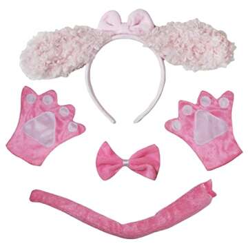 Petitebella Long Ear Dog Headband Bowtie Tail Gloves 4pc Costume 1-10y (Pink Poodle, 1-4 Years)