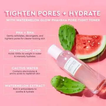 Glow Recipe Dewy Skin Goals Holiday Kit - Watermelon Glow Niacinamide Dew Drops (40ml) - PHA+AHA Pore-Tight Toner (150ml) - Pink Juice Face Moisturizer (25ml) - Smooth, Brighten, & Hydrate Skin (3-Pc)