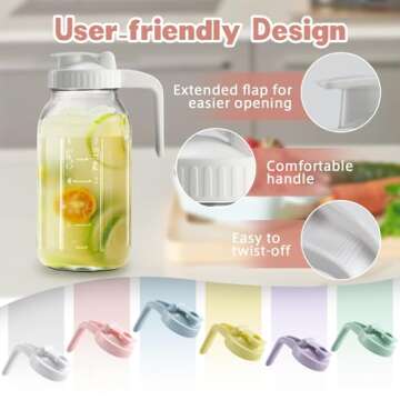 Mason Jar with Pour Spout Lid V-shaped, 2 Quart Iced Tea Pitcher Double Leak Proof, 64 oz Drink Pitc...