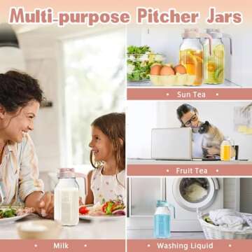 Mason Jar with Pour Spout Lid V-shaped, 2 Quart Iced Tea Pitcher Double Leak Proof, 64 oz Drink Pitcher for Breastmilk, Sun Tea, Juice, Coffee Creamer, Formula Pitcher