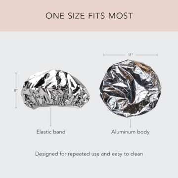 Kitsch Aluminum Foil Heat Cap for Deep Conditioning - Reusable Hair Streamer For Coloring, Perm & Treatment, Heat Cap with Elastic Band, Processing Caps for Hair, Shower Caps for Sauna, Shower & Spa