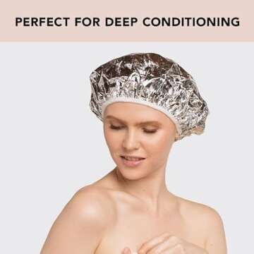Kitsch Aluminum Foil Heat Cap for Deep Conditioning - Reusable Hair Streamer For Coloring, Perm & Treatment, Heat Cap with Elastic Band, Processing Caps for Hair, Shower Caps for Sauna, Shower & Spa