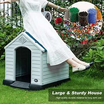 BestPet 28Inch Dog House Outdoor Indoor Doghouse Insulated Kennel Durable Plastic Dog House Weather & Water Resistant Pet Crate with Air Vents and Elevated Floor, Blue