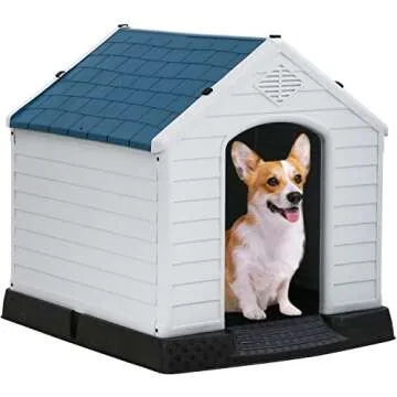 BestPet 28Inch Dog House Outdoor Indoor Doghouse Insulated Kennel Durable Plastic Dog House Weather & Water Resistant Pet Crate with Air Vents and Elevated Floor, Blue