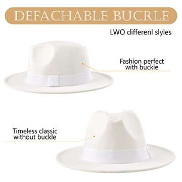 Fedora Hats for Women & Men Classic Wide Brim Fedora Hat Two Tone Hat Panama Cap Casual Hats with Belt Buckle, Adjustable Band (White/Red)