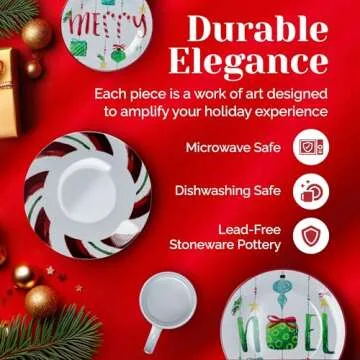 American Atelier 16-Piece Christmas-Themed Stoneware Dinnerware Set - Green/Red