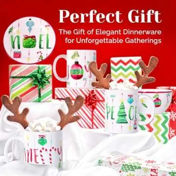 American Atelier 16-Piece Christmas-Themed Stoneware Dinnerware Set - Green/Red