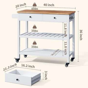 Gizoon Kitchen Island Cart with 40'' Tabletop and Storage Shelves