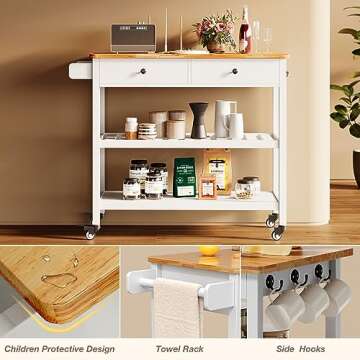 Gizoon Kitchen Island Cart with 40'' Tabletop and Storage Shelves