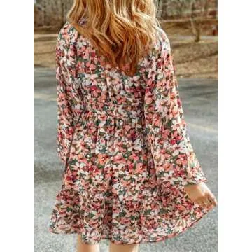 Dokotoo Spring Dresses Beach Vacation Clothes for Women 2025 Casual Boho Floral Deep V Neck Long Sle...