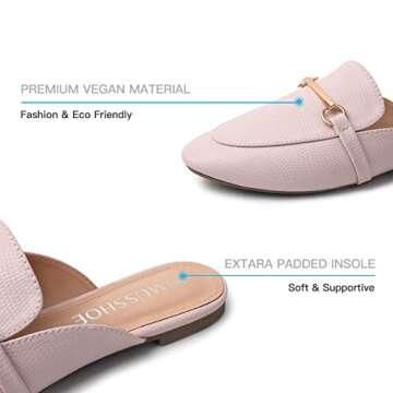 MUSSHOE Women Mules Comfortable Slip On Mules for Women Flats,Pink Snake pu 7