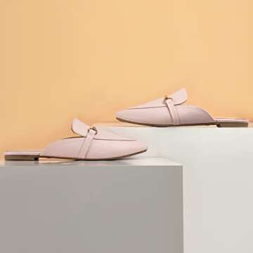 MUSSHOE Women Mules Comfortable Slip On Mules for Women Flats,Pink Snake pu 7