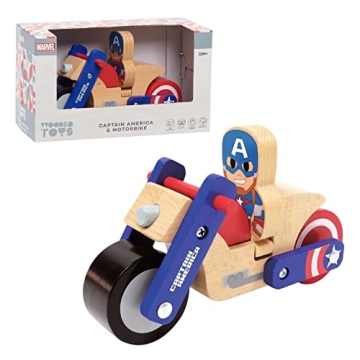 Disney Wooden Toys Just Play Captain America and Motorcycle Set for Kids, Eco-Friendly Fun!