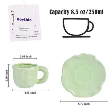 Koythin Ceramic Coffee Mug with Saucer Set, Cute Creative Morandi Style Cup Saucer for Office and Ho...