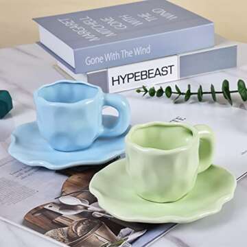 Koythin Cute Ceramic Mug and Saucer Set for Home