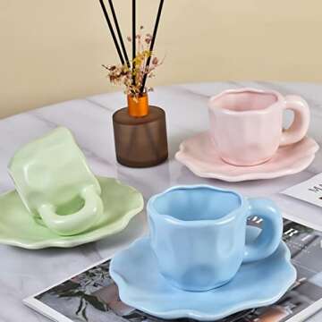 Koythin Cute Ceramic Mug and Saucer Set for Home