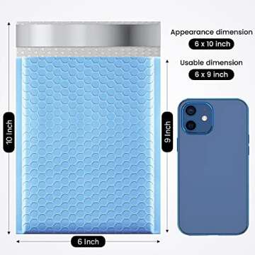 Fuxury Bubble Mailer 6x10 Inch 50 Pack Light Blue,Self-Seal Adhesive Packaging Bags, Waterproof Poly...