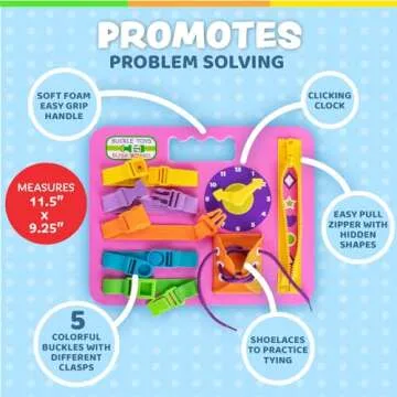 Buckle Toys Busy Board - Montessori Learning Toy for Toddlers - Foam Sensory Board - Develop Fine Motor Skills - Pink