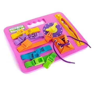Buckle Toys Busy Board - Montessori Learning Toy for Toddlers - Foam Sensory Board - Develop Fine Motor Skills - Pink