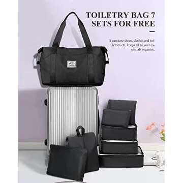 Travel Duffel Bag, Carry on Shoulder Weekender Overnight Bag for Women with Trolley Sleeve,Sports Tote Gym Bag, Black