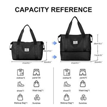 Travel Duffel Bag, Carry on Shoulder Weekender Overnight Bag for Women with Trolley Sleeve,Sports Tote Gym Bag, Black