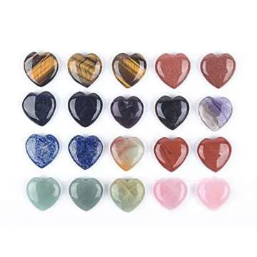 JIC Gem 20 pcs Mixed Crystal Heart Stones Heart Shape Chakra Stones 30mm Reiki Balancing Hand Carved...