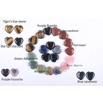 JIC Gem 20 pcs Mixed Crystal Heart Stones Heart Shape Chakra Stones 30mm Reiki Balancing Hand Carved Polished Palm Worry Stone Gift Jewelry Making and Collection