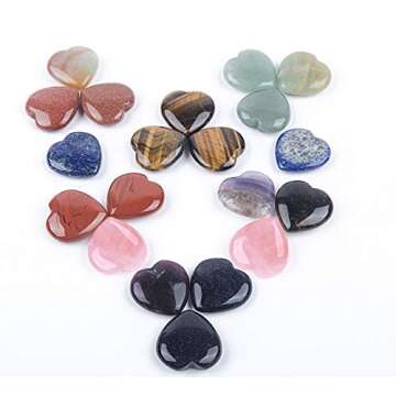 JIC Gem 20 pcs Mixed Crystal Heart Stones Heart Shape Chakra Stones 30mm Reiki Balancing Hand Carved Polished Palm Worry Stone Gift Jewelry Making and Collection